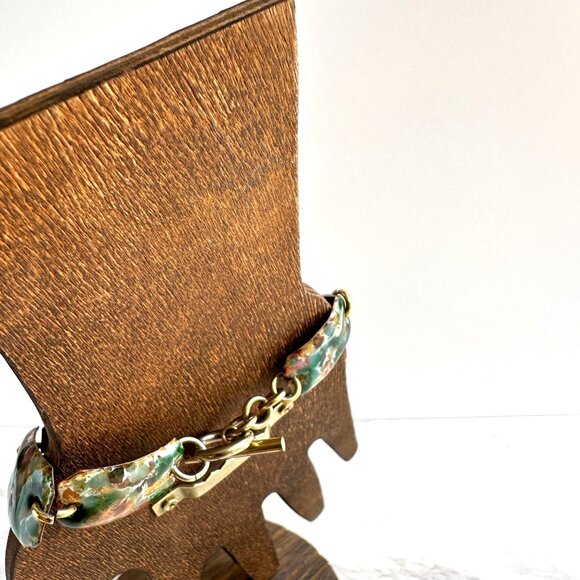 Copper & Enamel Panel Link Bracelet 7.5" With Toggle Clasp - Picture 10 of 10